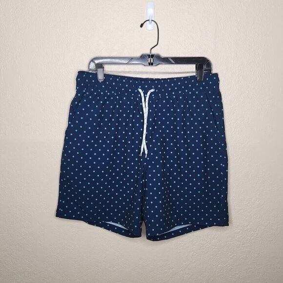 George Swim Shorts Men Medium Blue  Green Polka Dot Trunk Drawstring Causal - Picture 1 of 9